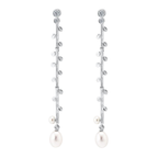 Pendientes para Mujer de plata largos hiedra con perla Marina Garcia