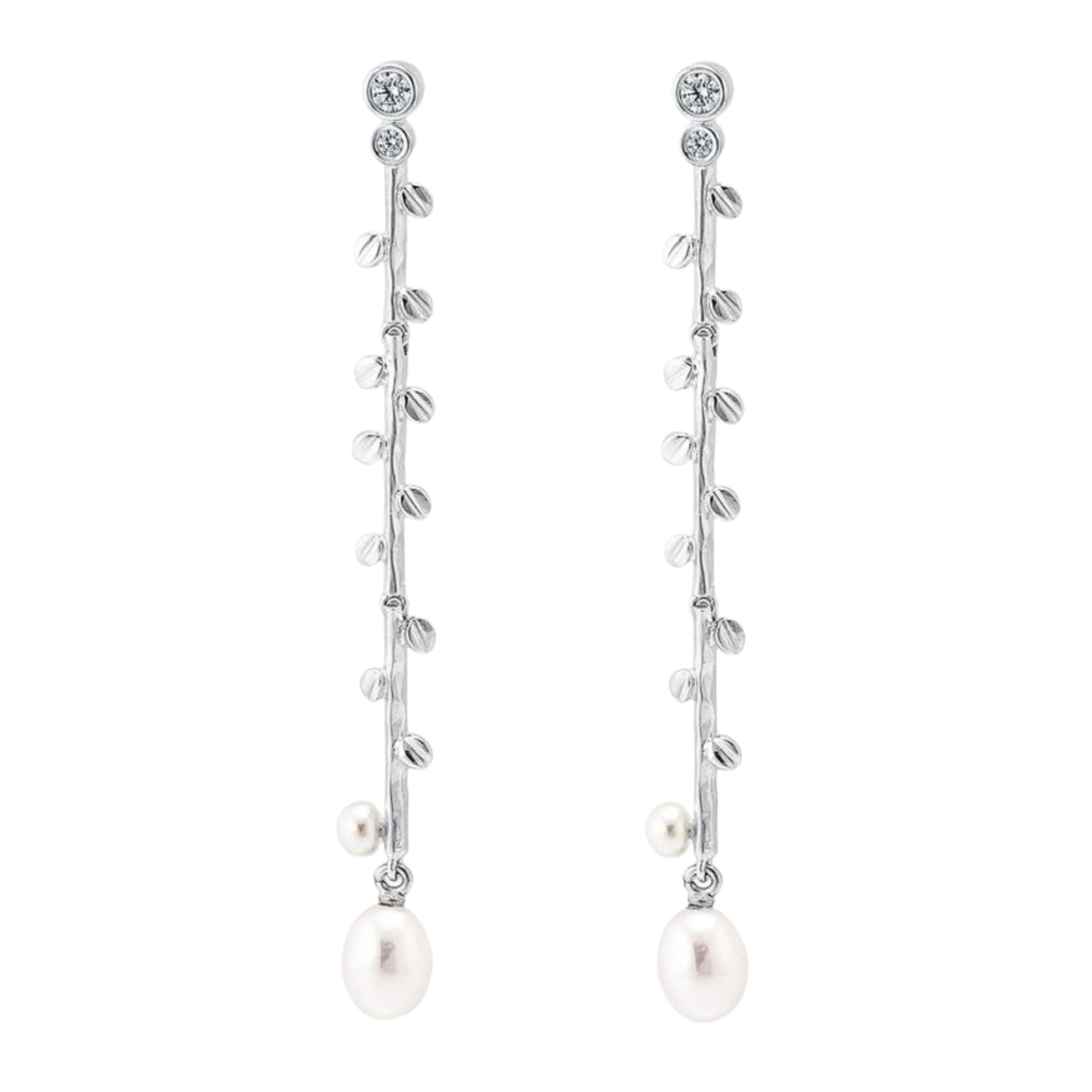 Pendientes para Mujer de plata largos hiedra con perla Marina Garcia