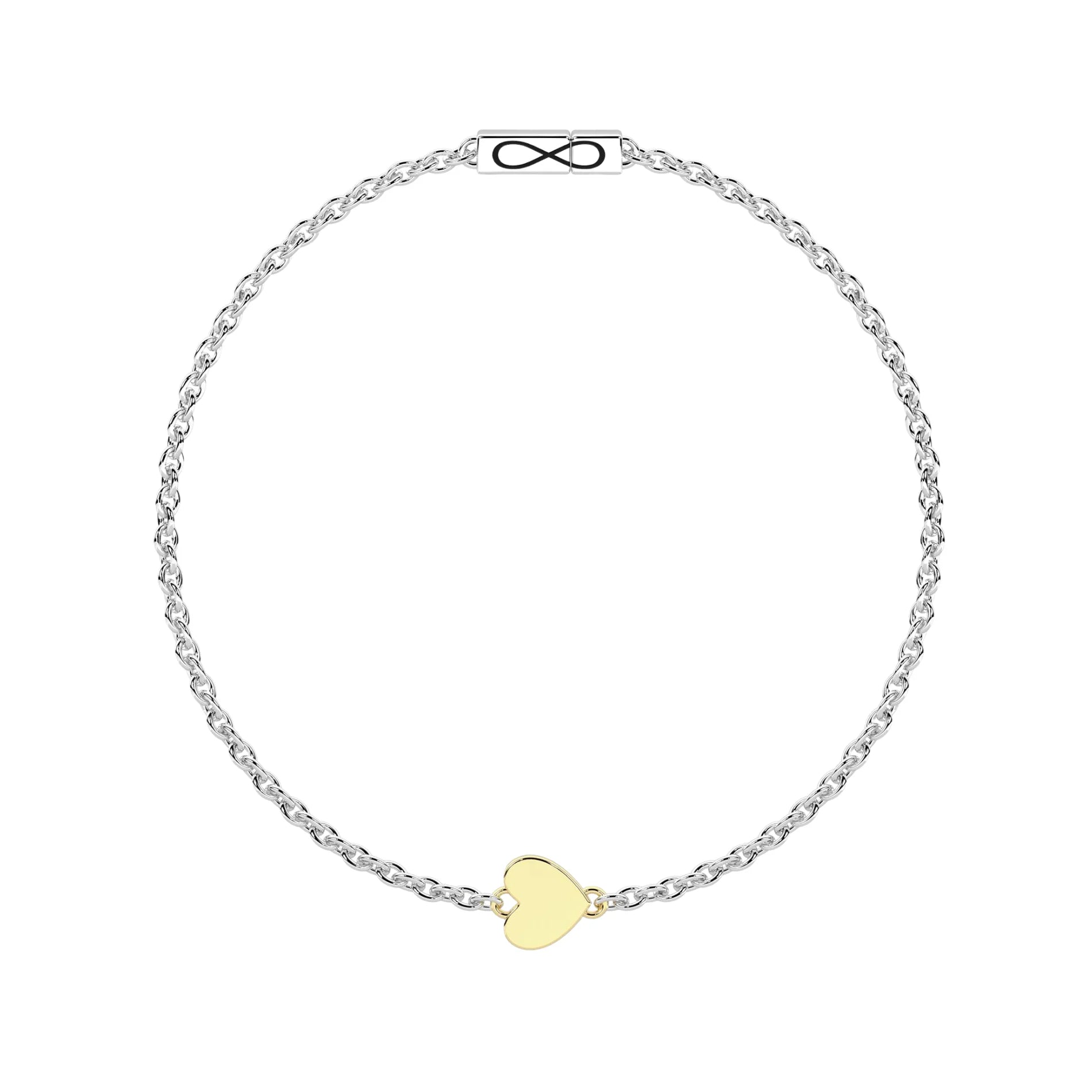 Pulsera Infinity Acero con Charm Corazón Oro 9K