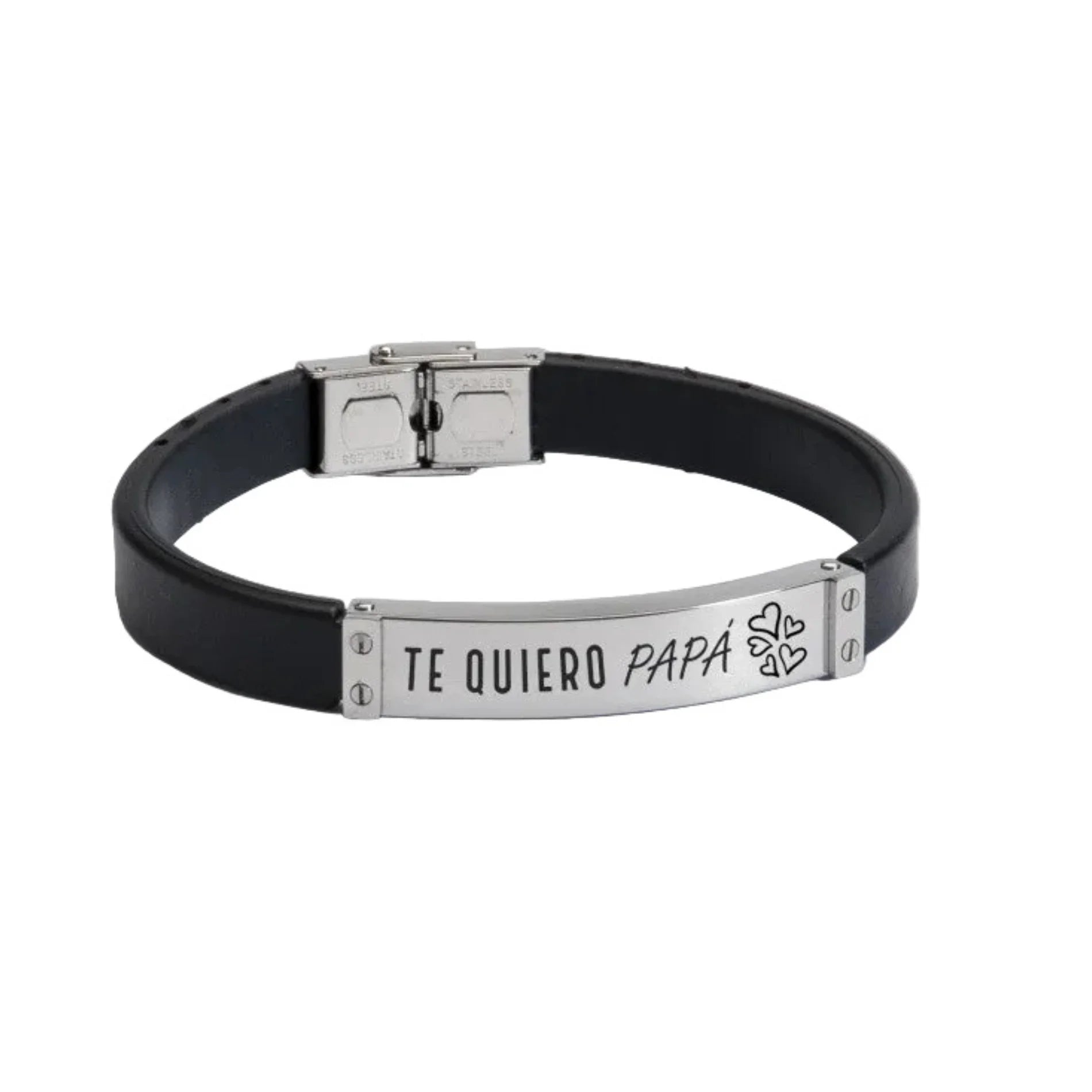 Pulsera para Papá en Caucho y Acero "Te Quiero Papá"