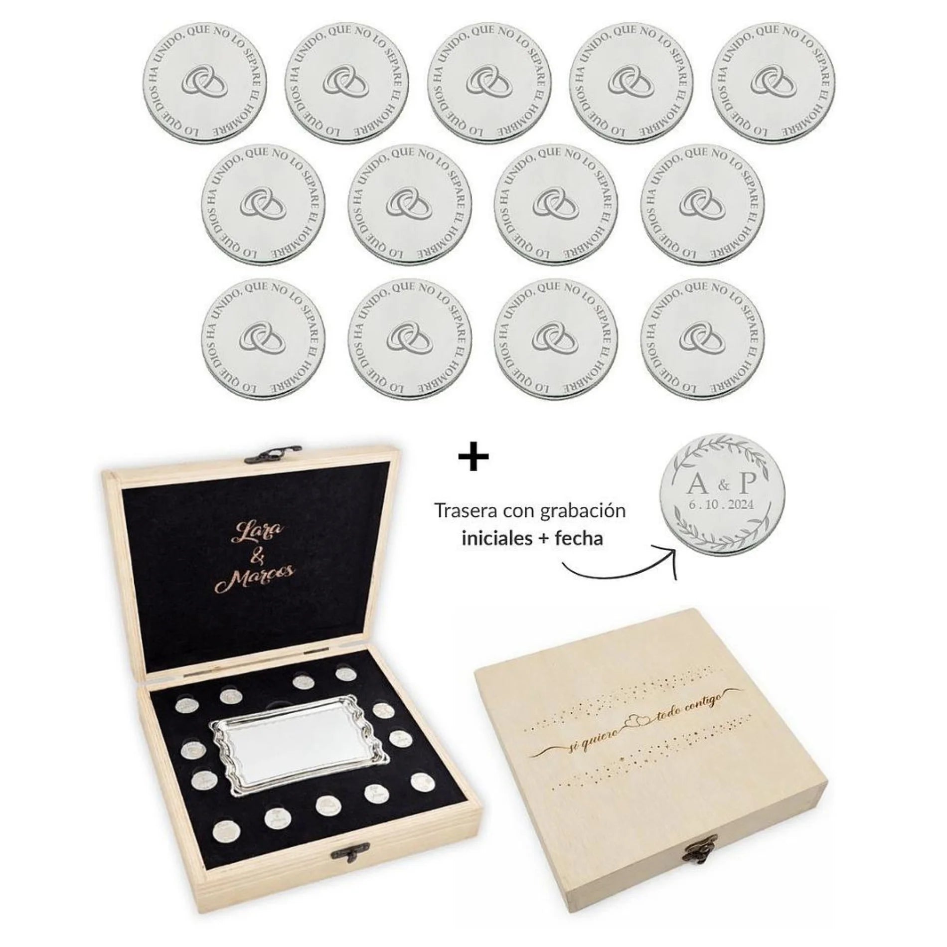 Set de Arras de Boda en Acero Plateado Personalizable
