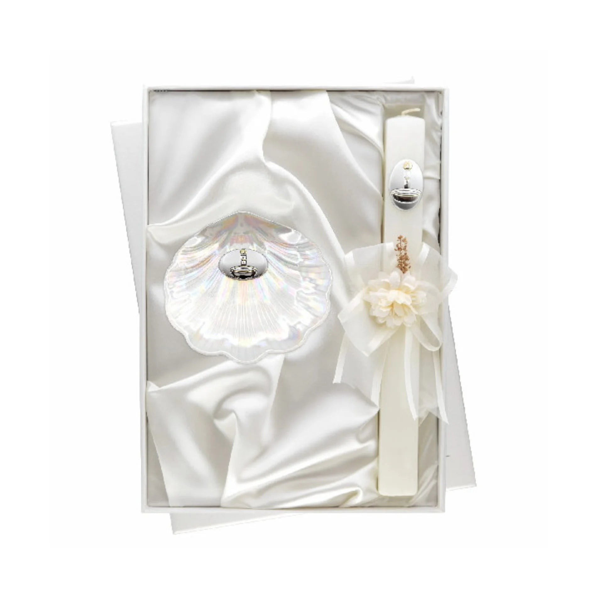 Set de Bautizo con Concha Nacarada y Vela