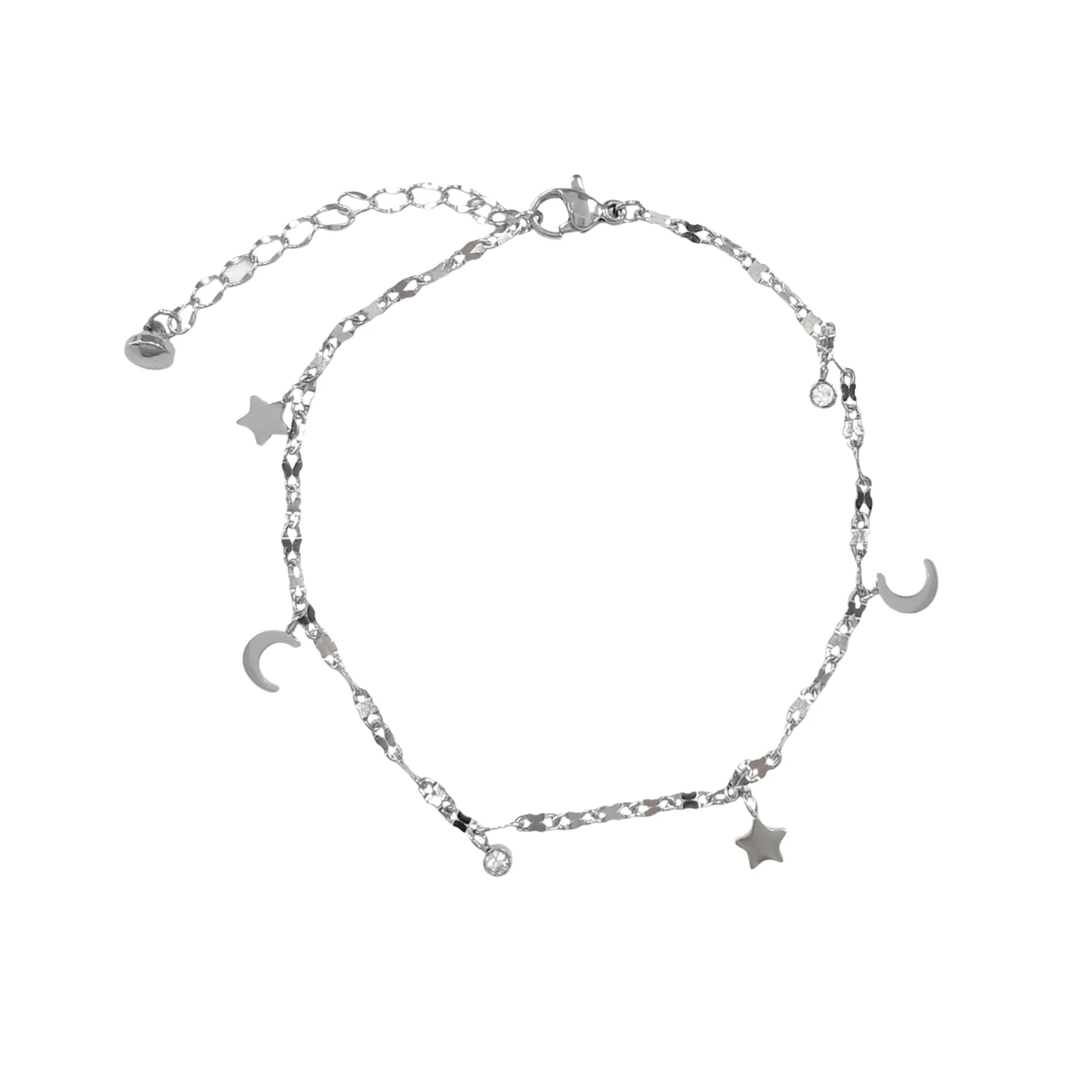 Tobillera Acero Luna y Estrellas