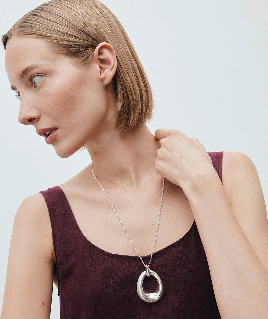 Colgante para Mujer Oval Volumen Dual Plata 925