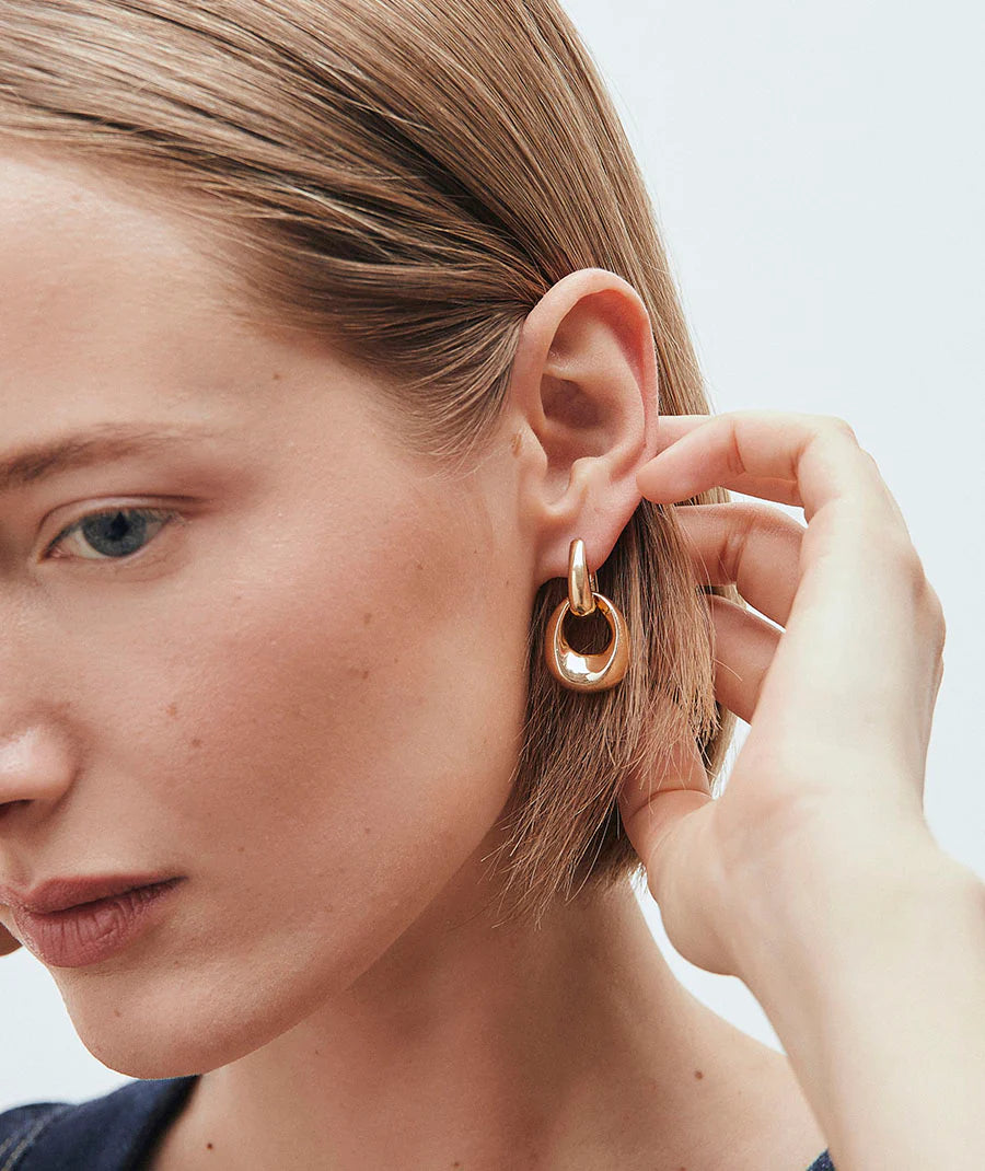 Pendientes para Mujer Aro Entrelazados Dual Oro 18K