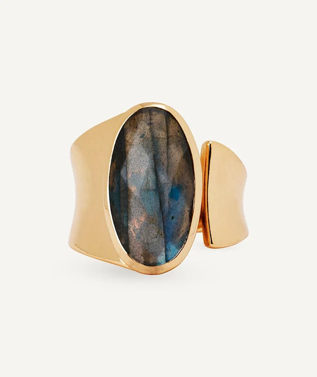 Anillo para Mujer Ancho labradorita Bañado en Oro 18K