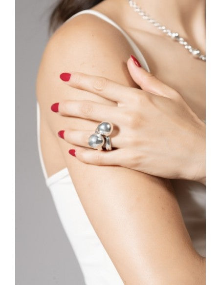 Anillo para Mujer Acero Bañado en Plata Doble Aro Desmontable Spherik de Ciclón