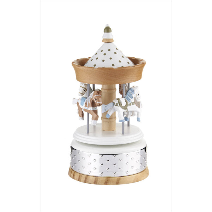 Carrusel Musical Infantil Plata y Madera Rosa/Azul Regalo Bautizo Cumpleaños