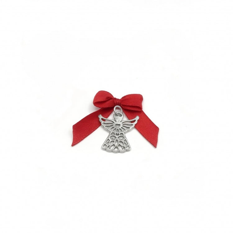 Colgante / Alfiler con Lazo Rojo y Ángel de la Guarda de Plata Bebé Nacimiento Bautizo