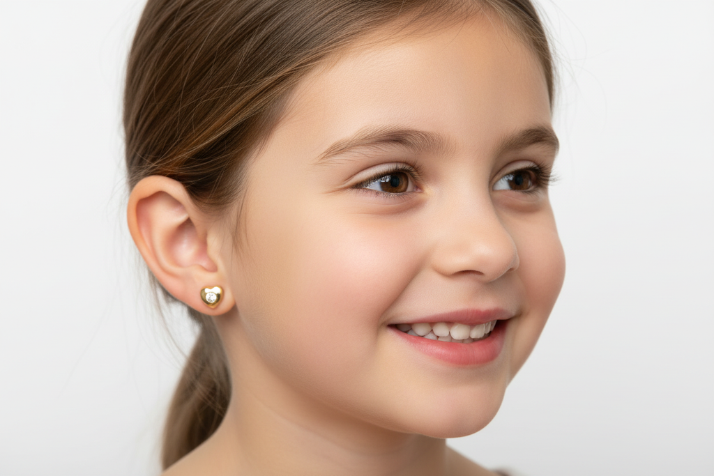 esta misma imagen pero los pendientes un poco más pequeños, unos 0.5 cm para que se parezcan más a los reales