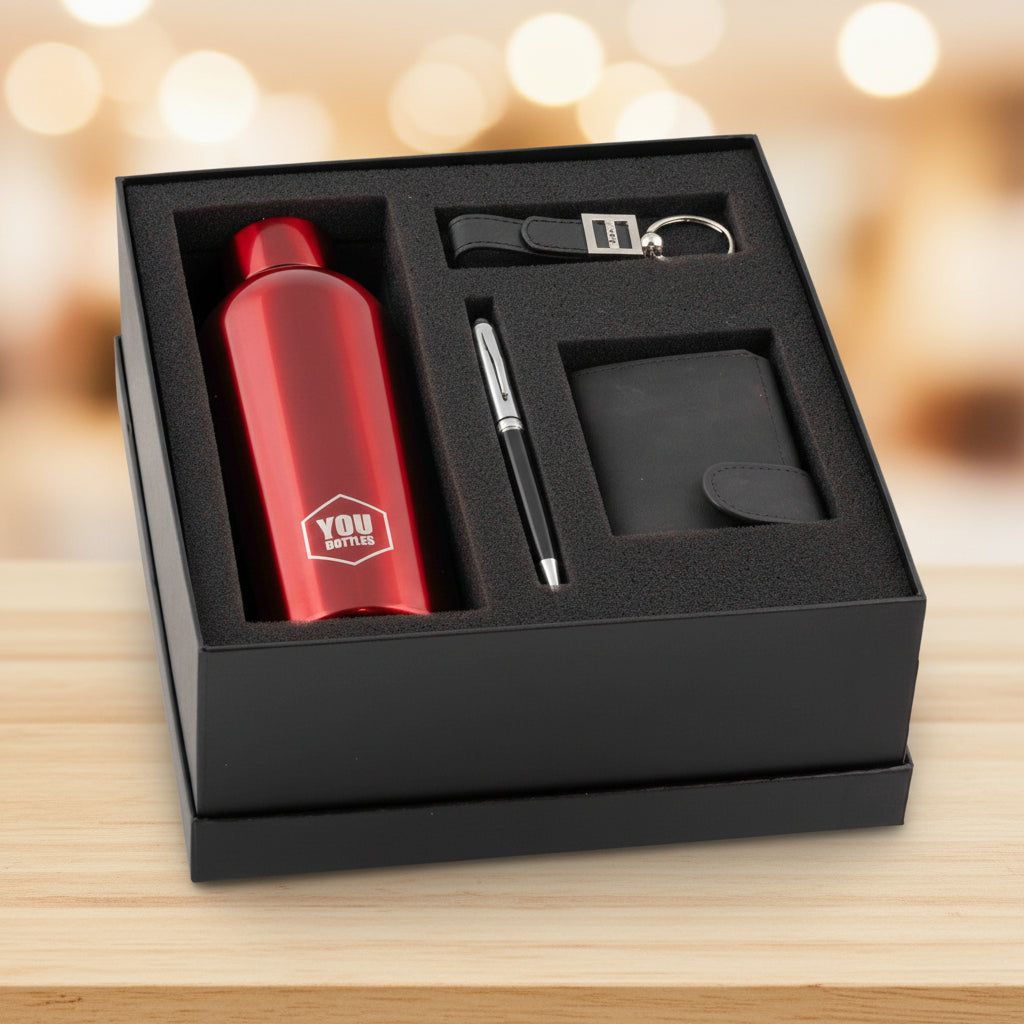 Estuche con Bolígrafo, Botella, Llavero y Billetera para Hombre