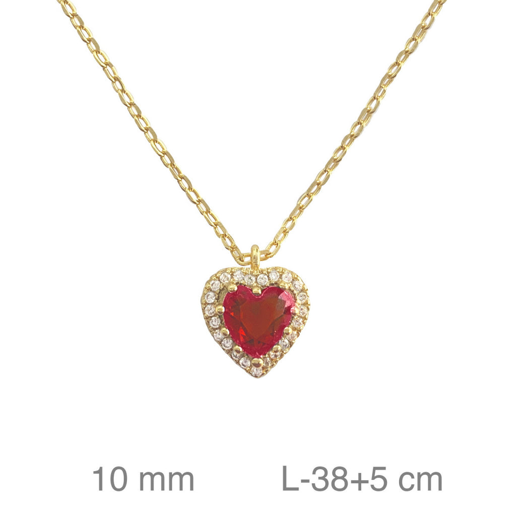 Gargantilla para Mujer de Plata Bañado en Oro con Corazón de Rubí y Circonitas