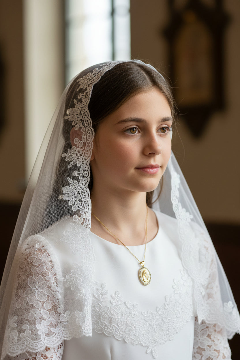 Gargantilla para Niña Comunión Virgen Plata Chapada en Oro con Circonitas