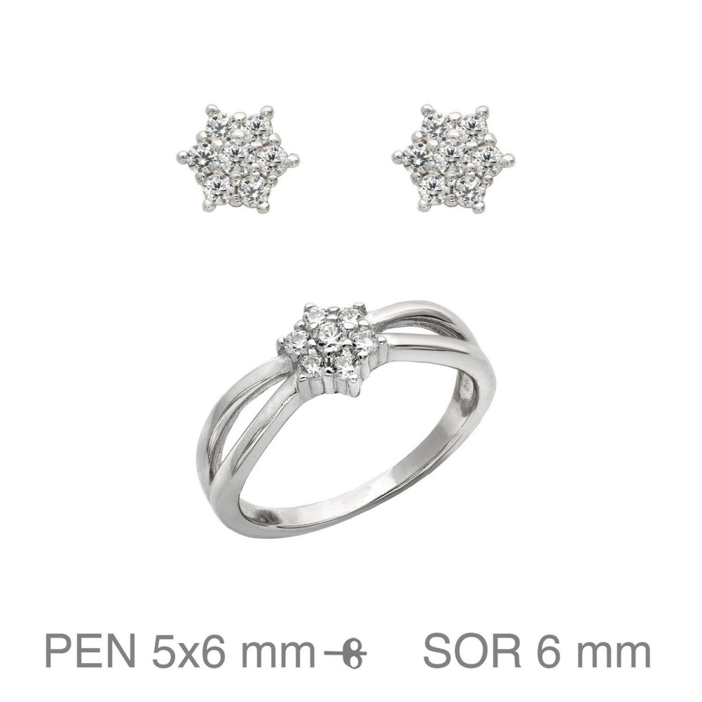 Conjunto de Comunión Niña Anillo y Pendientes Rosetón de Plata y Circonitas