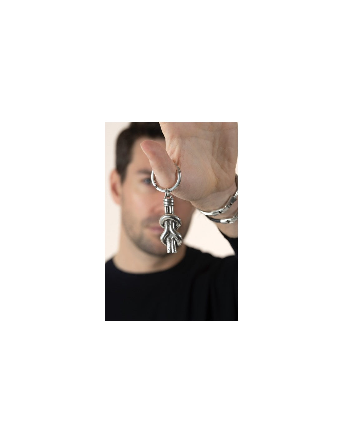 Llavero para hombre Rizo Acero Bañado en Plata