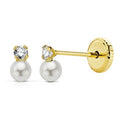 Pendientes bebé con Perla y Circonita en Oro de 9Ktes