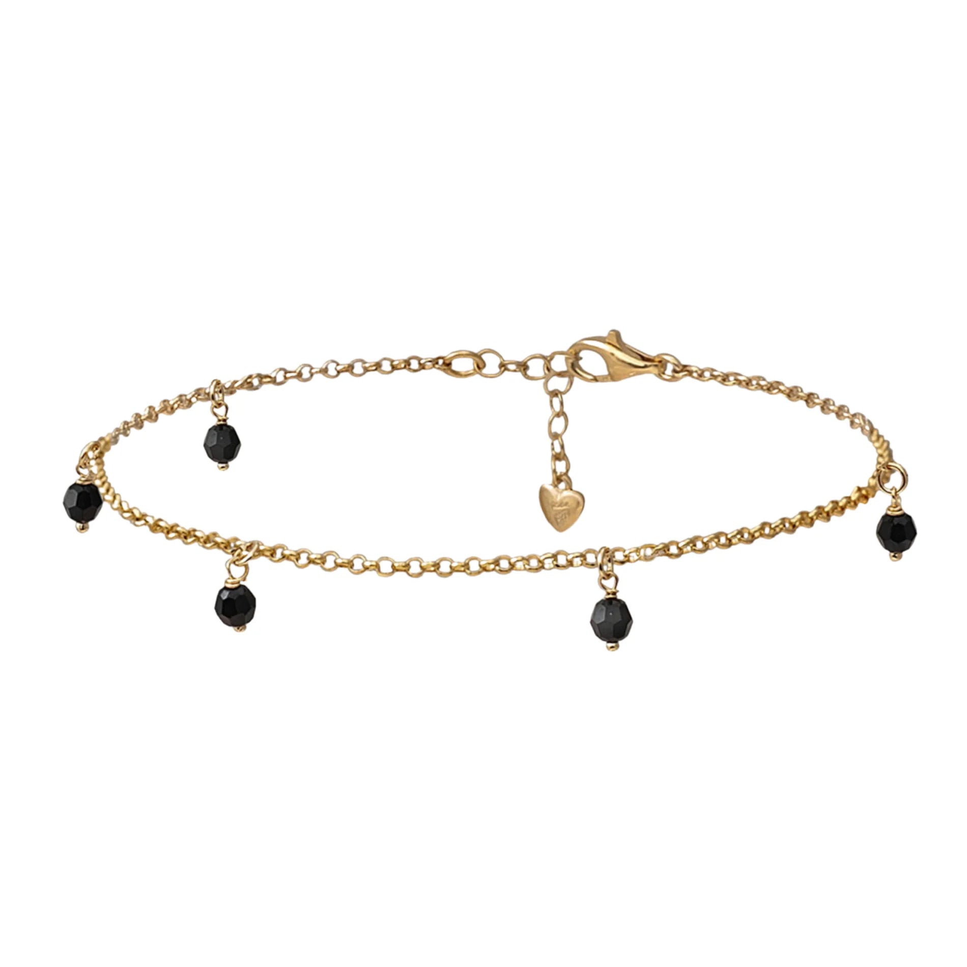 Tobillera Boho Black Cristal en Plata Bañada en Oro