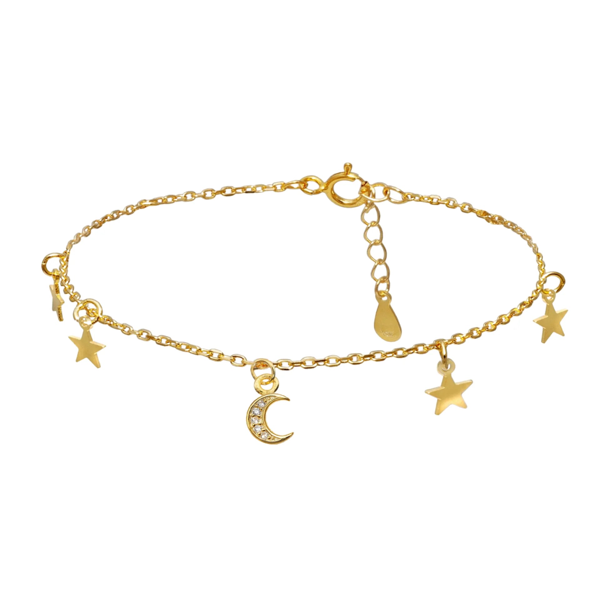 Tobillera Astral Moon & Stars en Plata Bañada en Oro