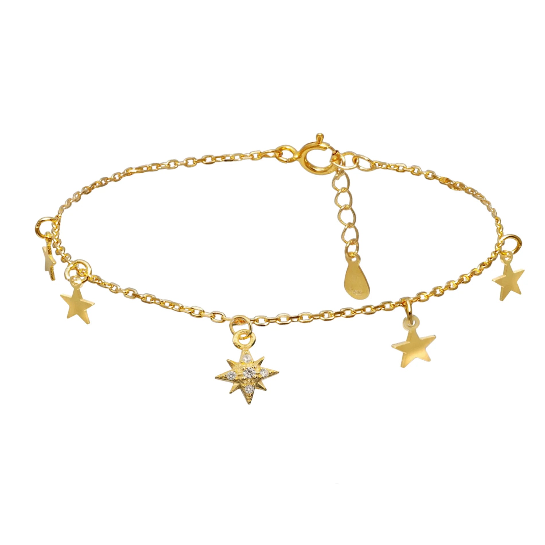Tobillera de Estrellas en Plata Bañada en Oro