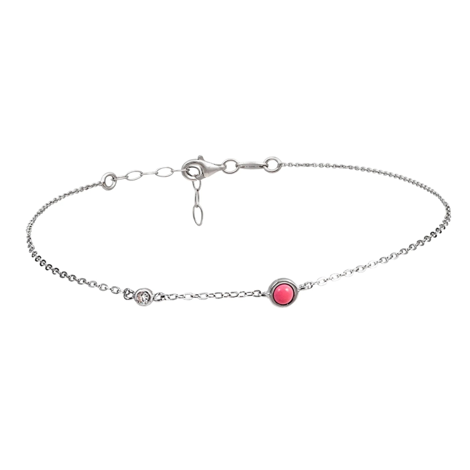 Tobillera de Plata con Piedra Natural  rosa y Circonita